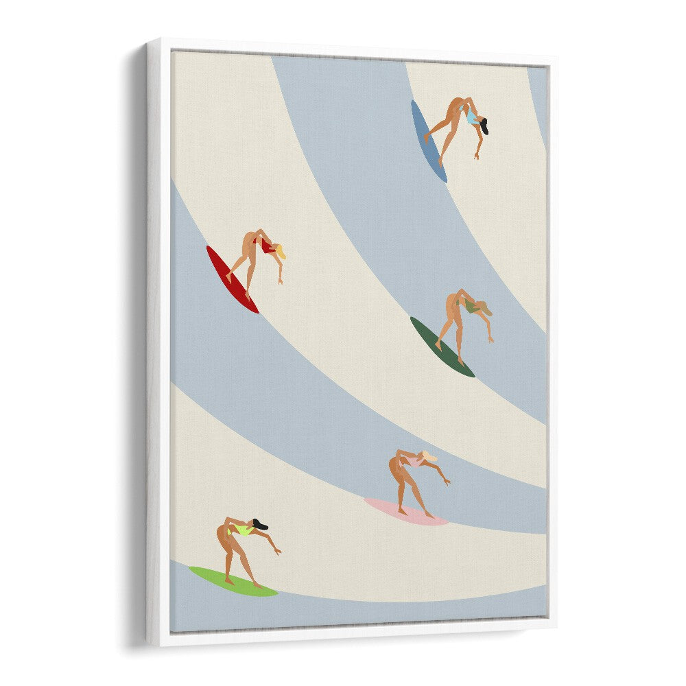 Women surfing Sports Art Artwork in White Floater Frame