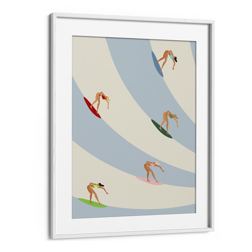 Women surfing Sports Art Artwork in White Frame With Mount