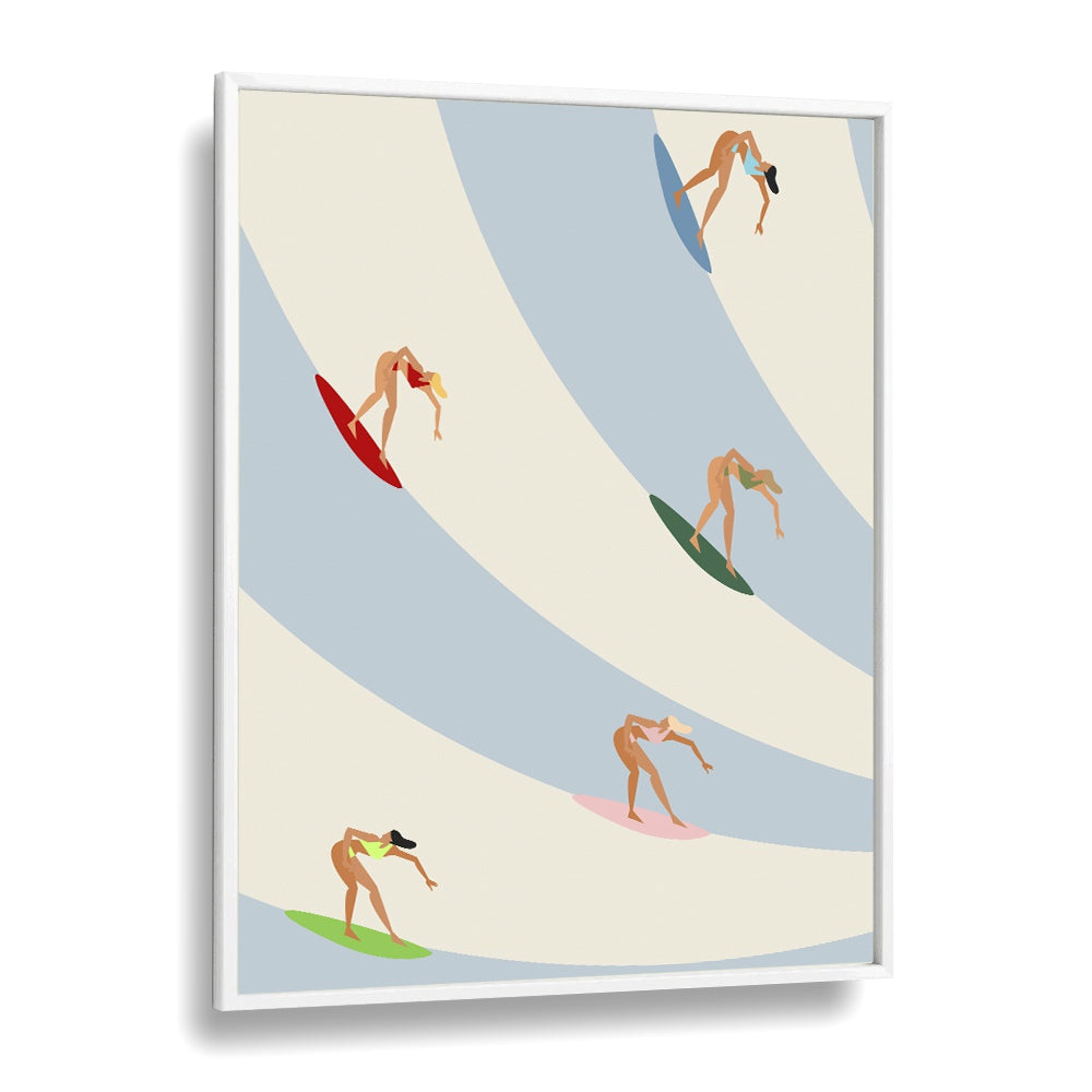 Women surfing Sports Art Artwork in White Plain Frame