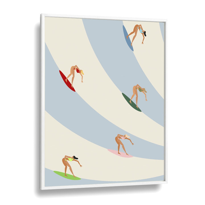 Women surfing Sports Art Artwork in White Plain Frame