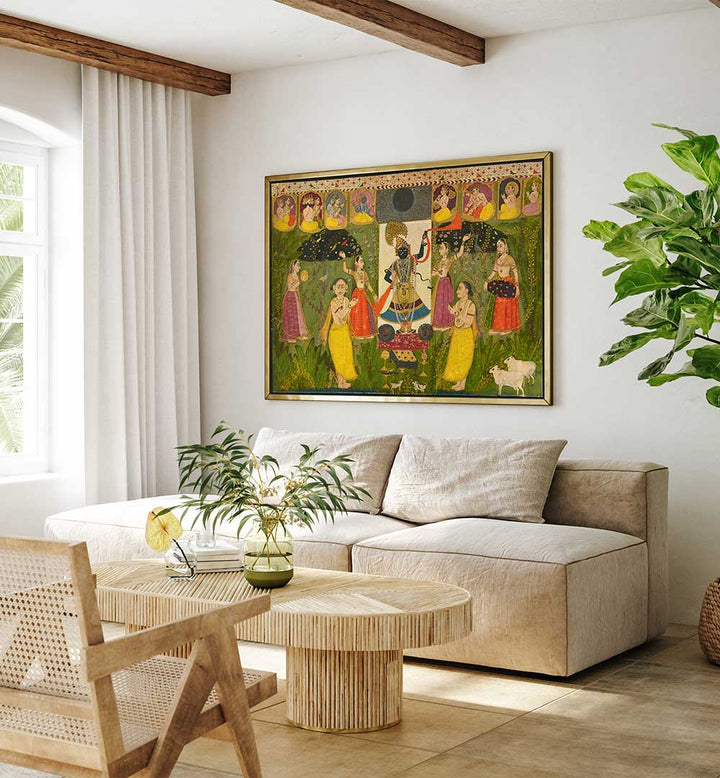 WORSHIP OF SHRI NATHJI , INDIAN ART PAINTINGS
