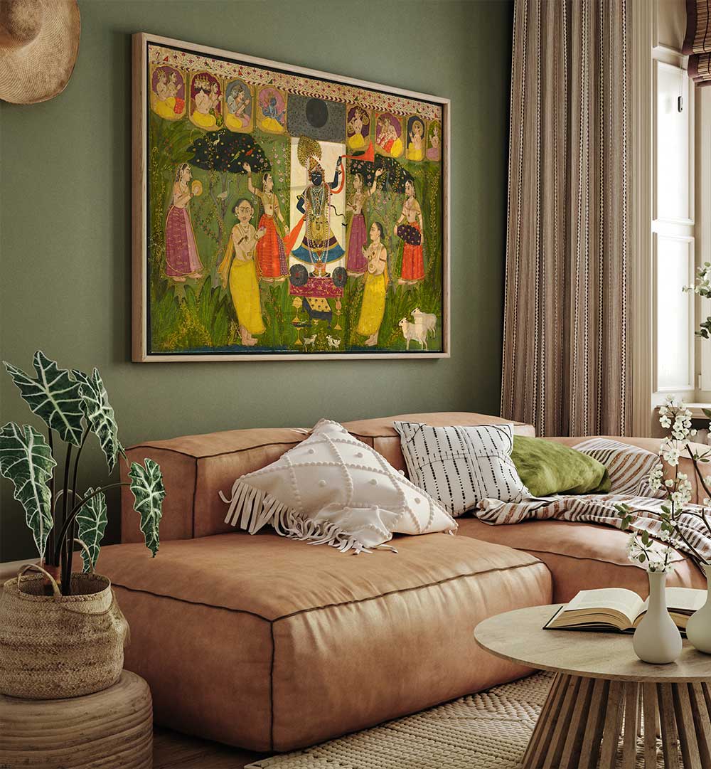 WORSHIP OF SHRI NATHJI , INDIAN ART PAINTINGS
