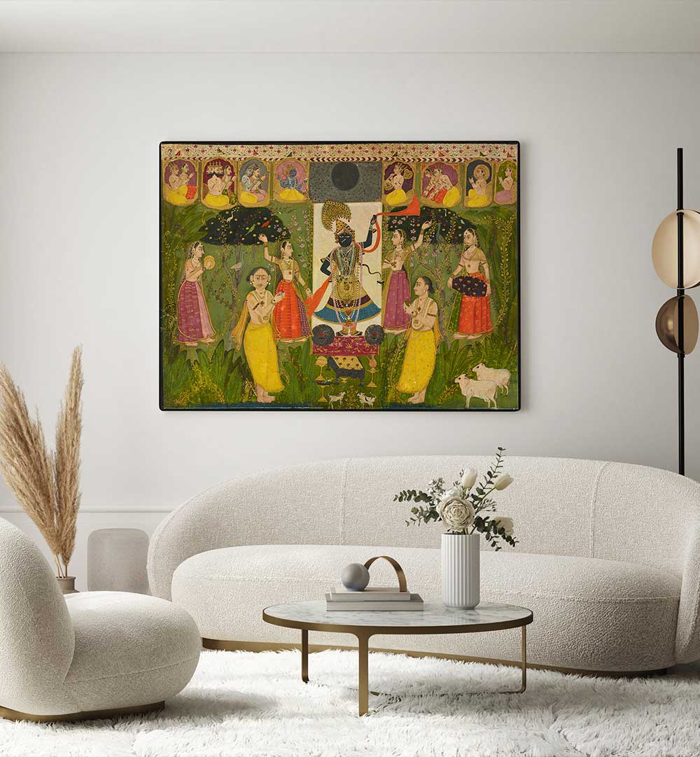WORSHIP OF SHRI NATHJI , INDIAN ART PAINTINGS