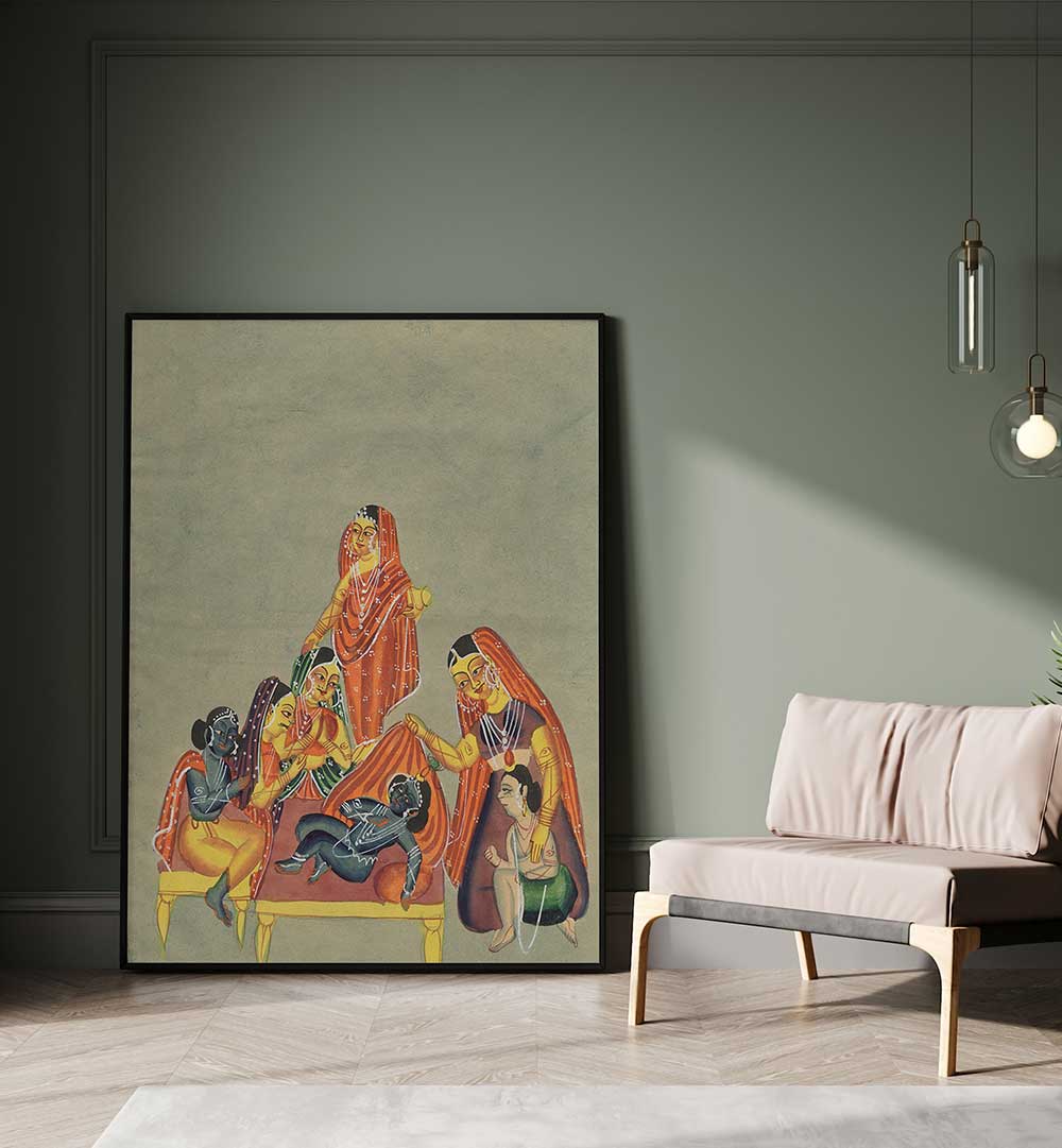 WORSHIP OF THE INFANT KRISHNA , INDIAN ART PAINTINGS