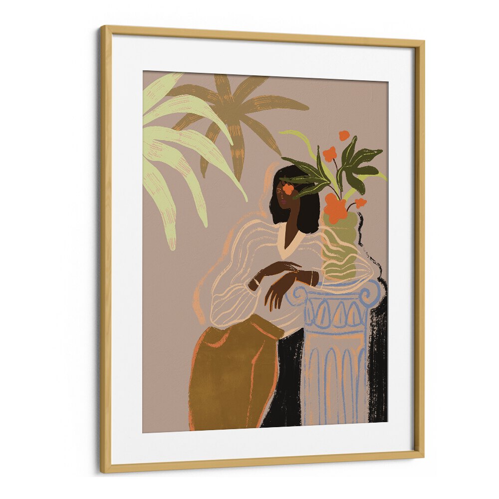 Waiting By Arty Guava Wall Art Prints in Oak Wood Frame With Mount