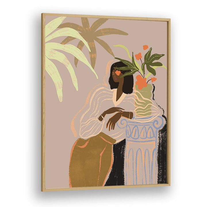 Waiting By Arty Guava Wall Art Prints in Oak Wood Plain Frame