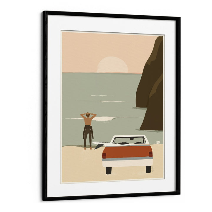 Waiting For The Wave By Andi Bell Beach Prints in Black Frame With Mount