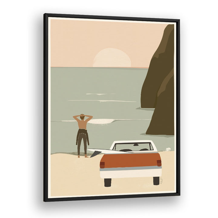 Waiting For The Wave By Andi Bell Beach Prints in Black Plain Frame