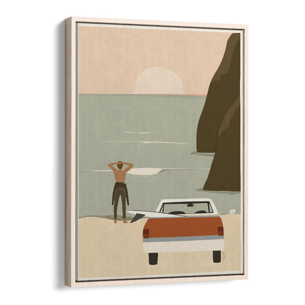 Waiting For The Wave By Andi Bell Beach Prints in Oak Wood Floater Frame