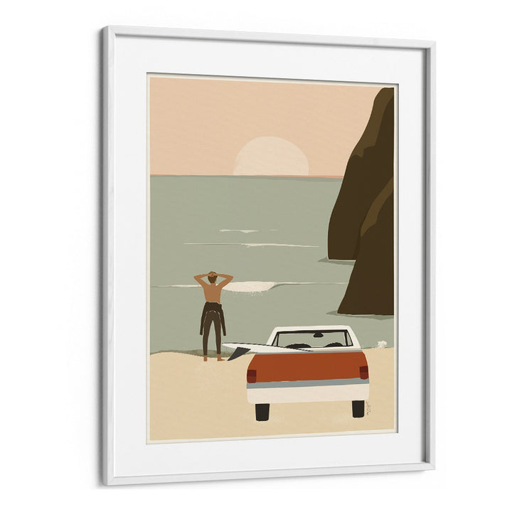 Waiting For The Wave By Andi Bell Beach Prints in White Frame With Mount