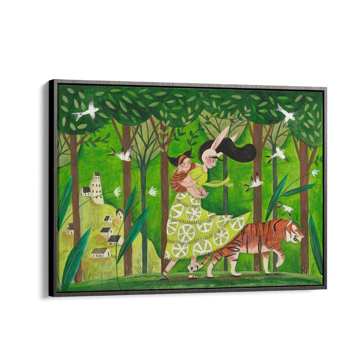 Walking Through The Woods By Caroline Bonne Muller Kids Room Painting in Black Floater Frame