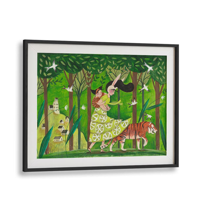 Walking Through The Woods By Caroline Bonne Muller Kids Room Painting in Black Frame With Mount