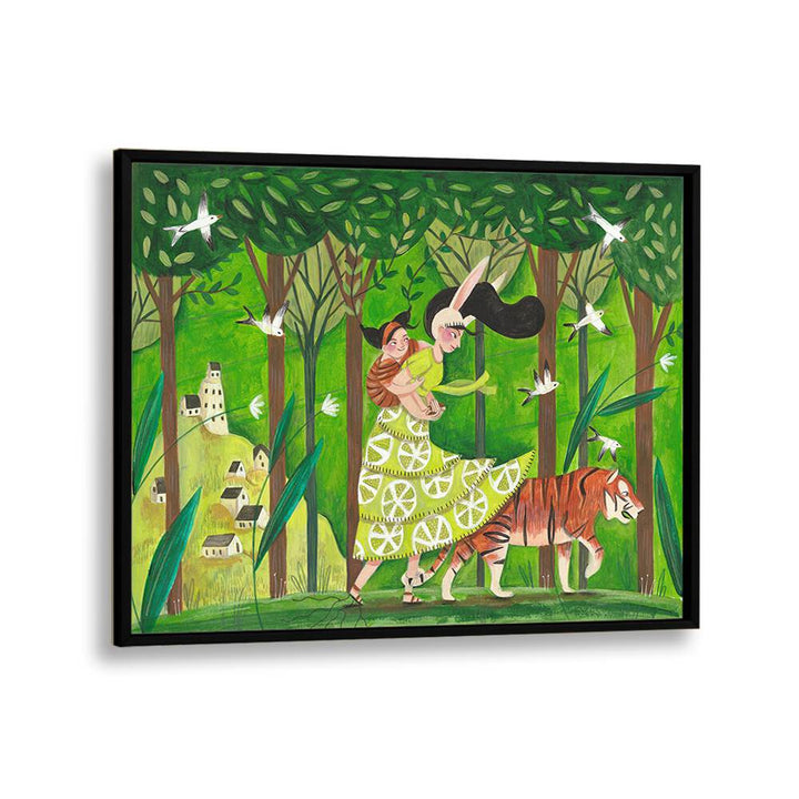 Walking Through The Woods By Caroline Bonne Muller Kids Room Painting in Black Plain Frame