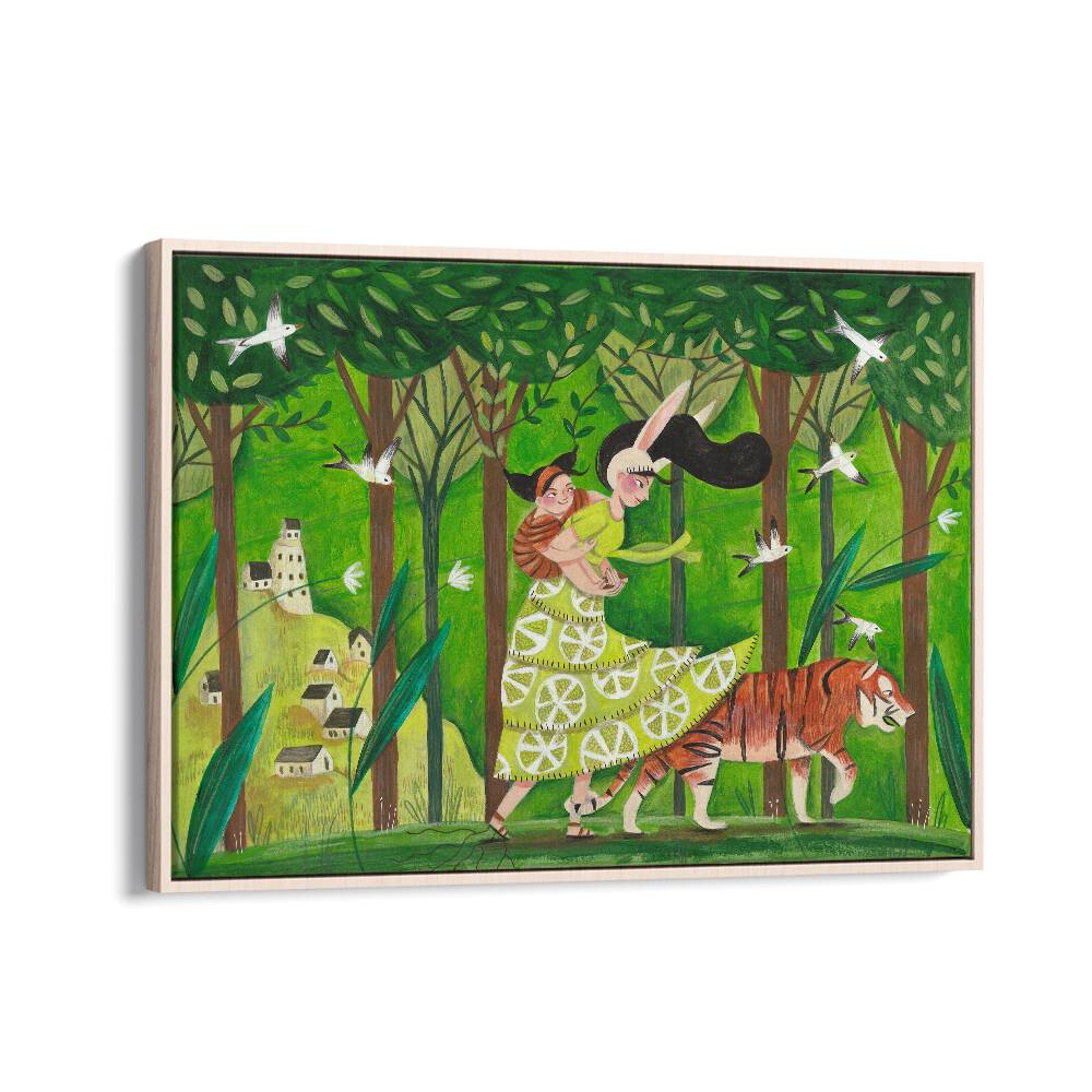 Walking Through The Woods By Caroline Bonne Muller Kids Room Painting in Oak Wood Floater Frame