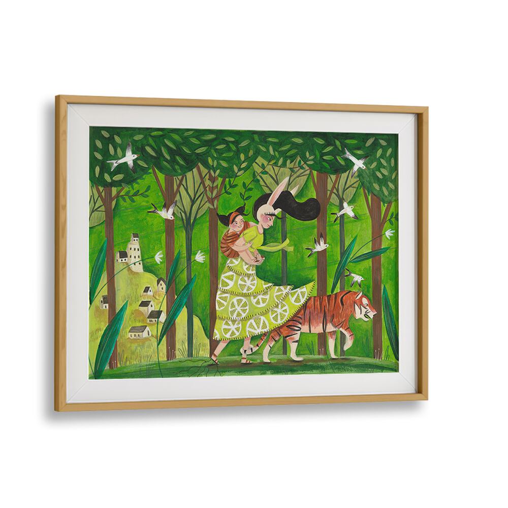 Walking Through The Woods By Caroline Bonne Muller Kids Room Painting in Oak Wood Frame With Mount