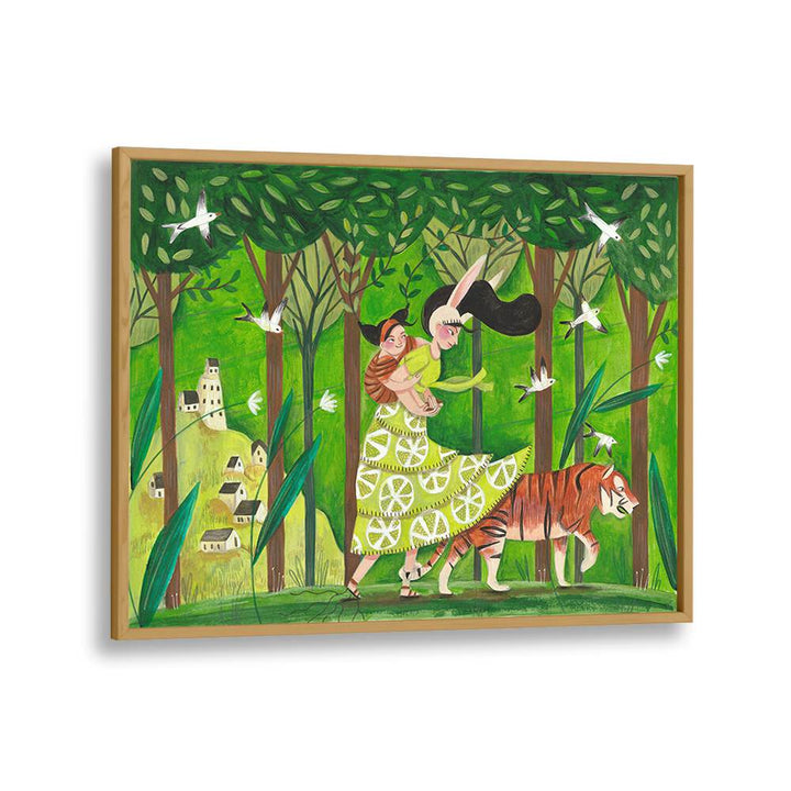 Walking Through The Woods By Caroline Bonne Muller Kids Room Painting in Oak Wood Plain Frame