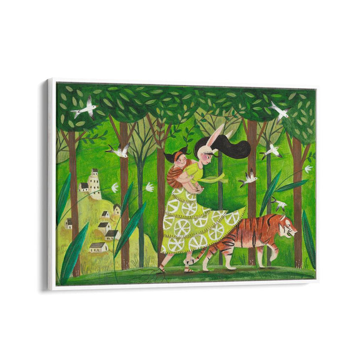 Walking Through The Woods By Caroline Bonne Muller Kids Room Painting in White Floater Frame