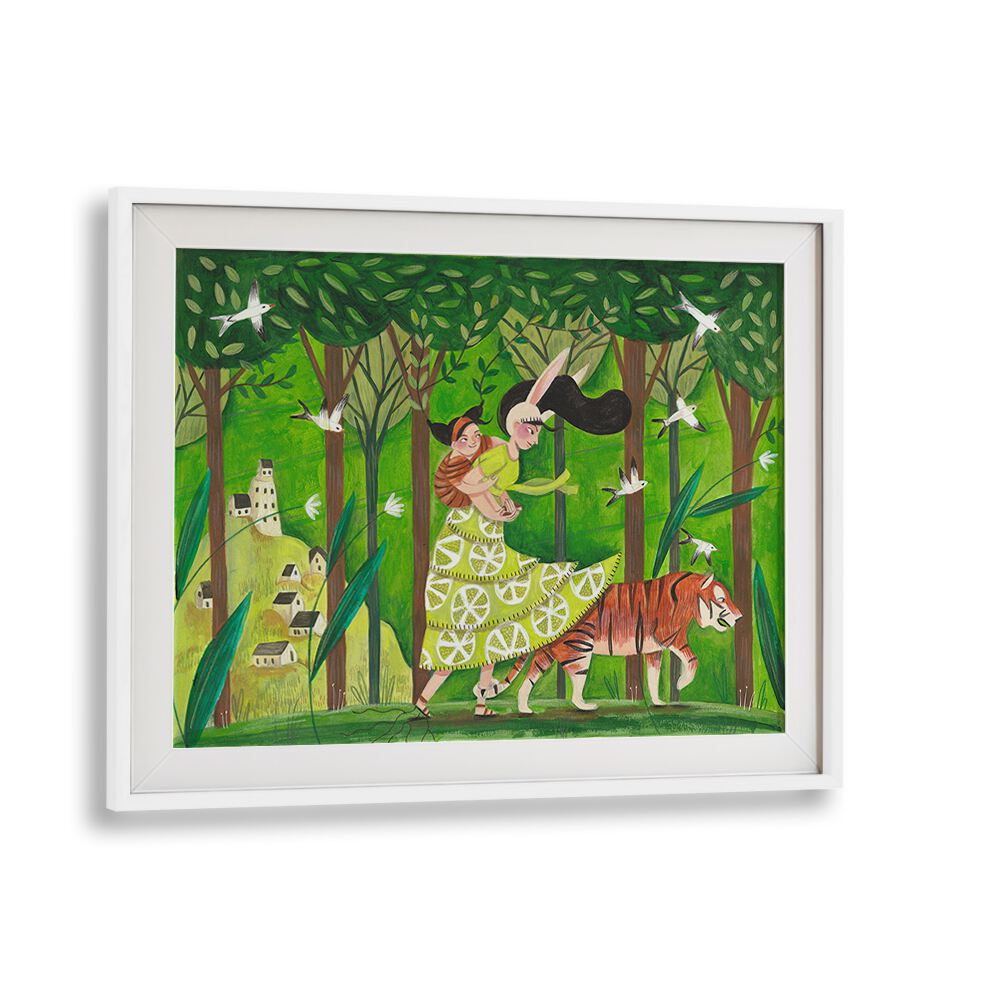 Walking Through The Woods By Caroline Bonne Muller Kids Room Painting in White Frame With Mount