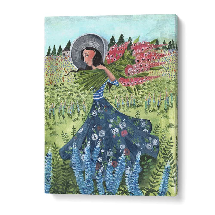 Walking With Field Flowers By Caroline Bonne Muller Women Paintings in Gallery Wrap