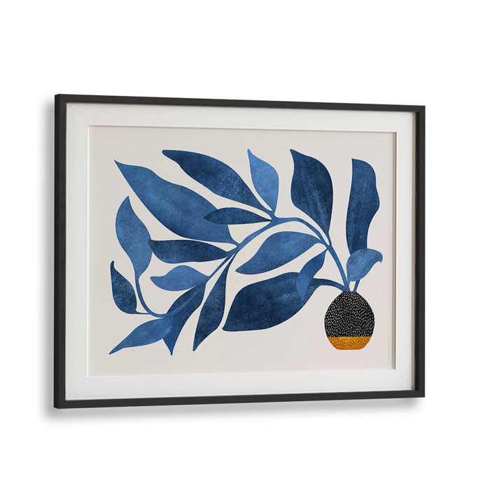 Wandering Ivy in Blue by Kristian Gallagher Botanical Flower Paintings Floral Paintings in Black Frame With Mount