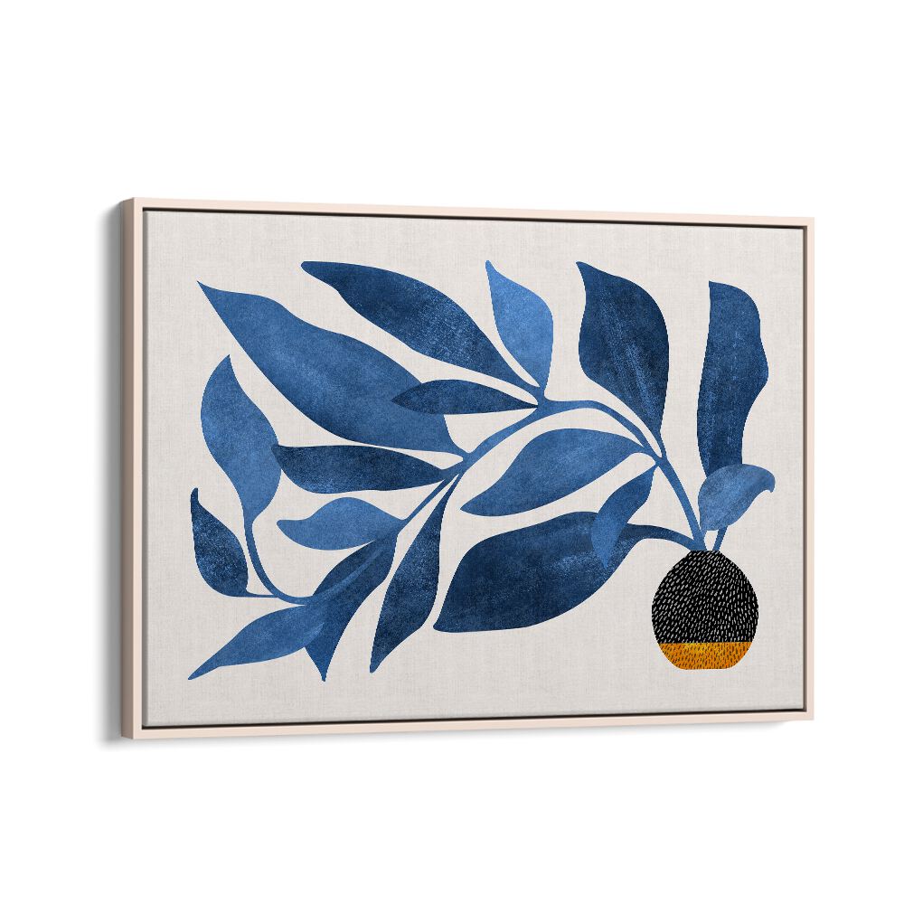 Wandering Ivy in Blue by Kristian Gallagher Botanical Flower Paintings Floral Paintings in Oak Wood Floater Frame