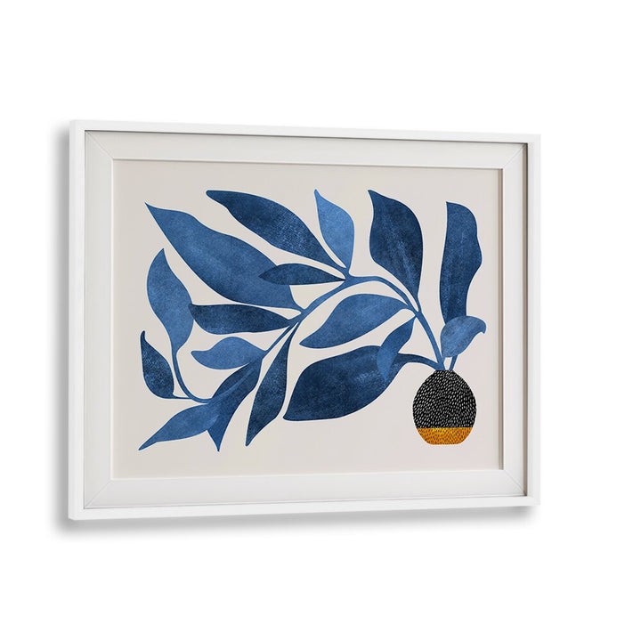 Wandering Ivy in Blue by Kristian Gallagher Botanical Flower Paintings Floral Paintings in White Frame With Mount