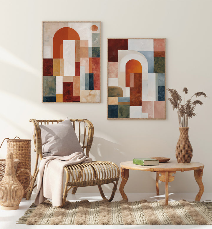 WARM MOSAIC , SET OF 2 PAINTINGS
