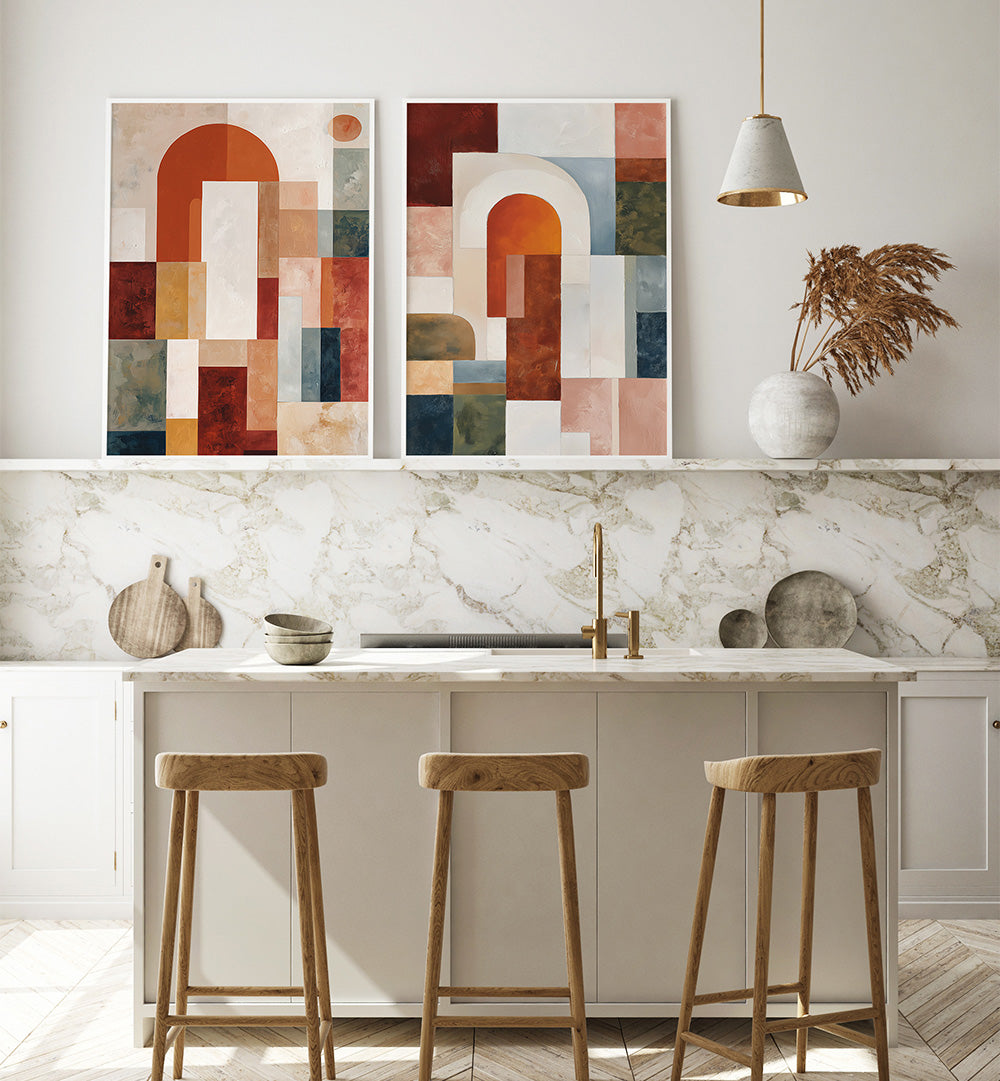 WARM MOSAIC , SET OF 2 PAINTINGS