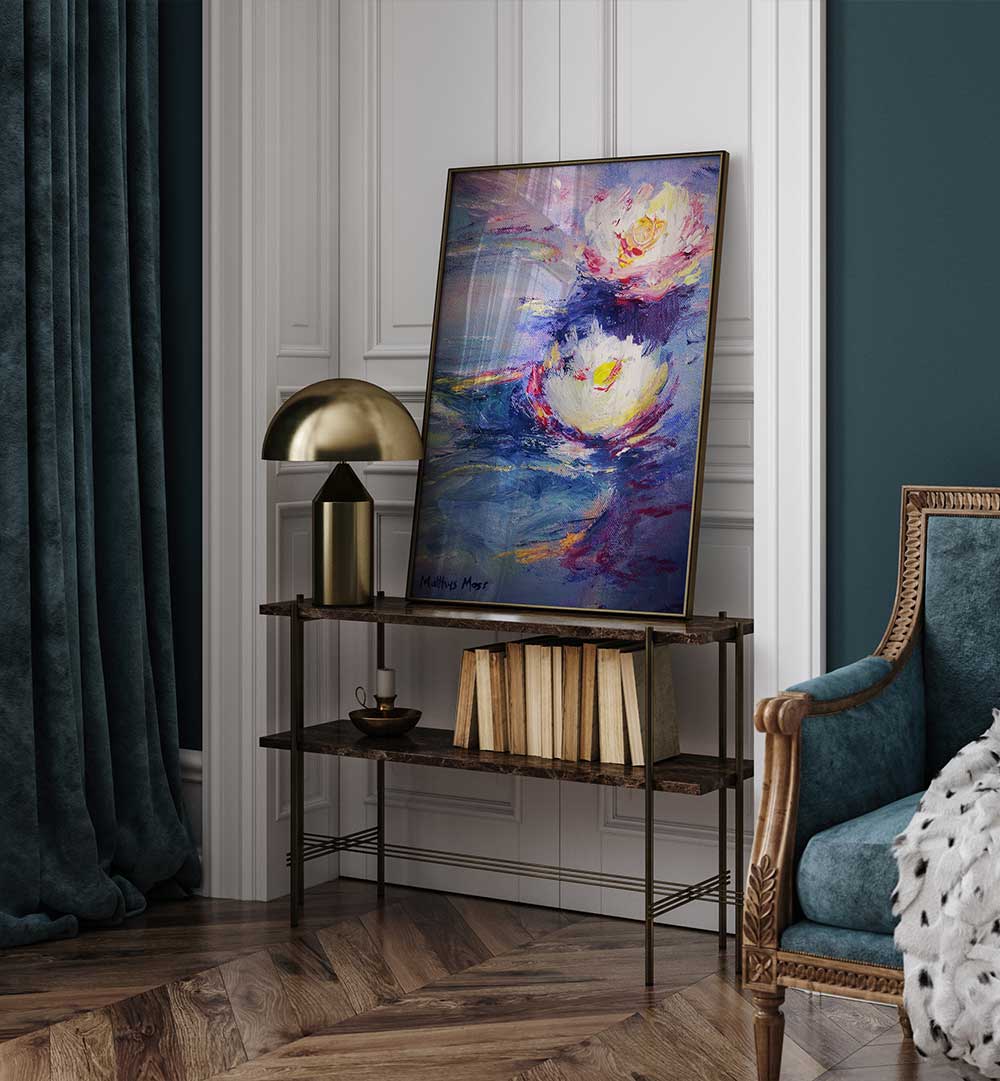 WATER LILIES , FLORAL FLOWER PAINTINGS