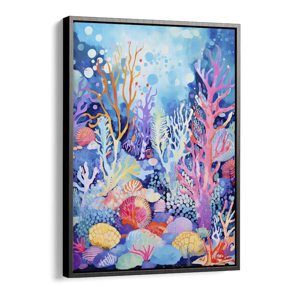 Water World  Kids Paintings in Black Floater Frame