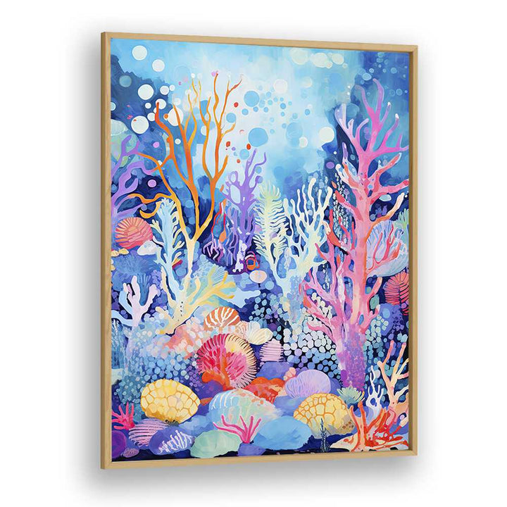 Water World  Kids Paintings in Oak Wood Plain Frame