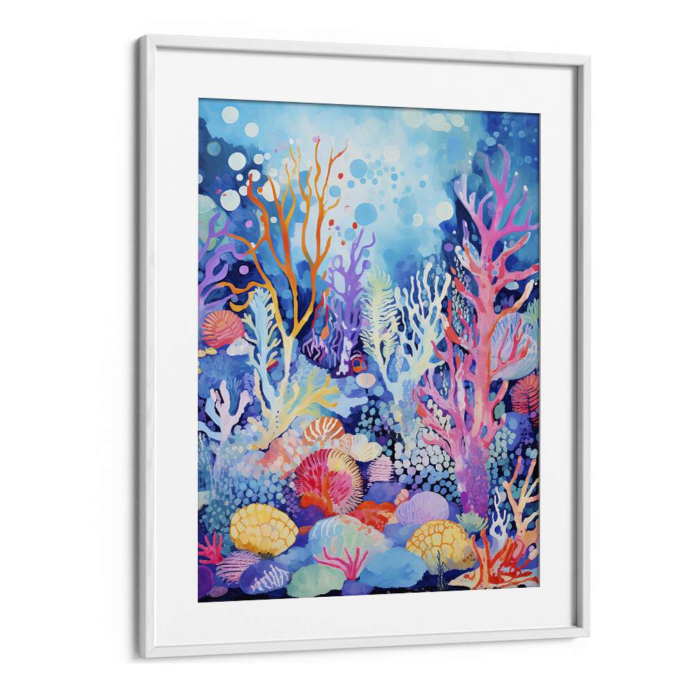 Water World  Kids Paintings in White Frame With Mount