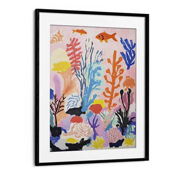 Water World II  Kids Paintings in Black Frame With Mount