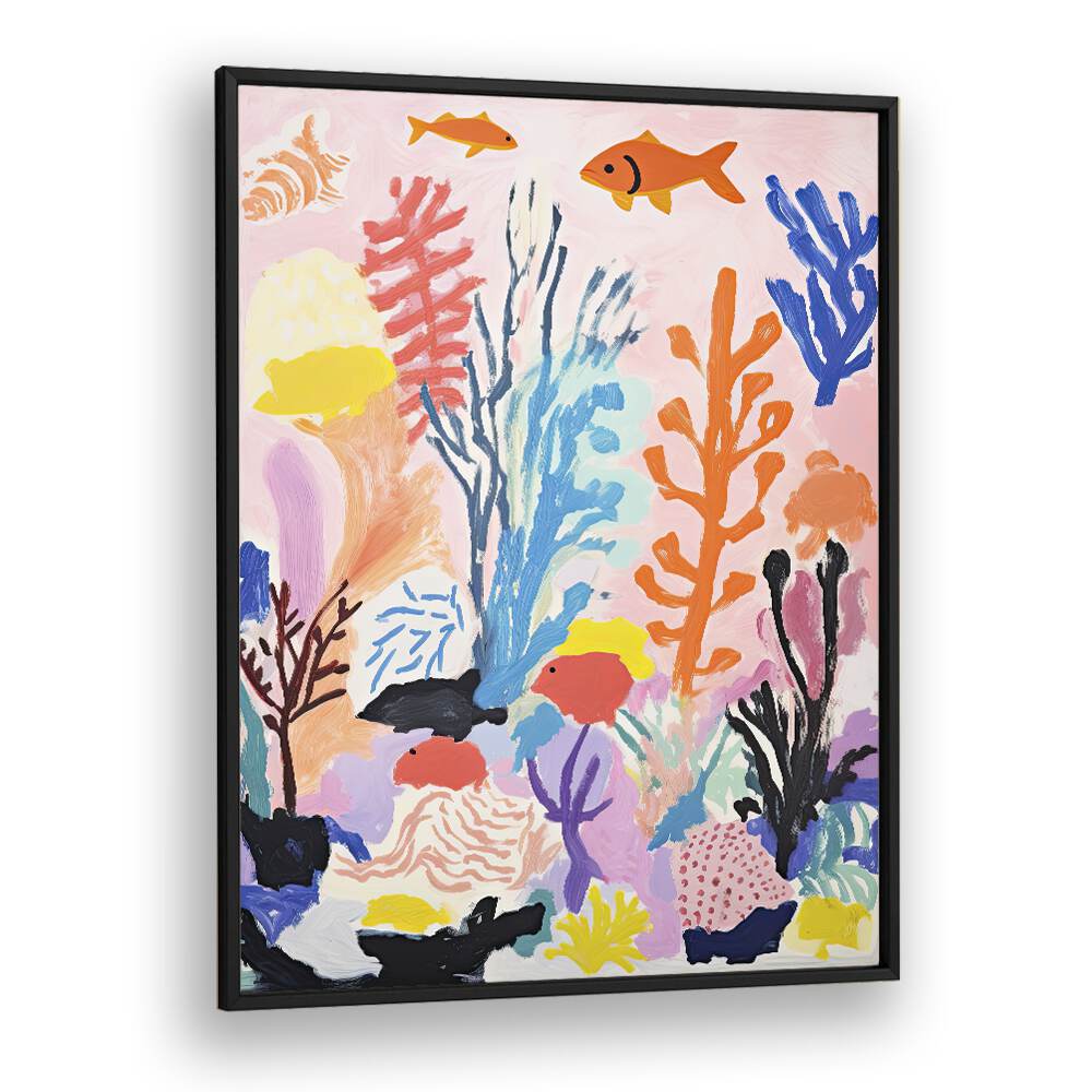 Water World II  Kids Paintings in Black Plain Frame