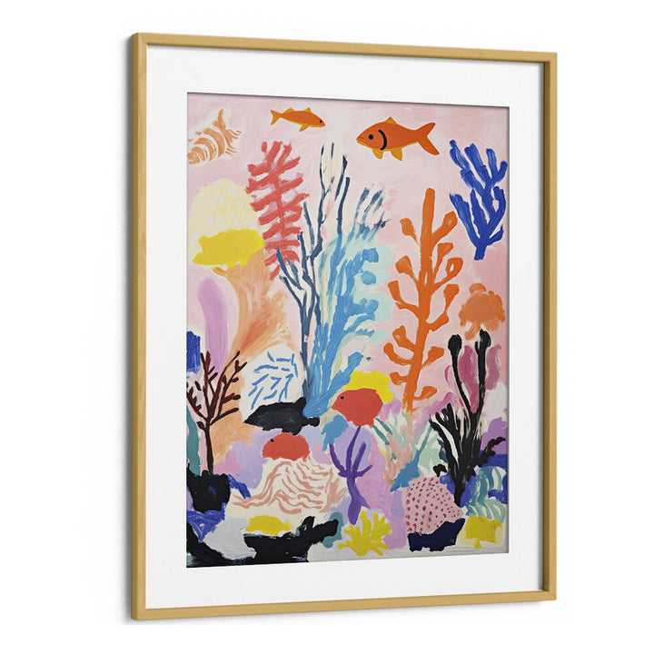 Water World II  Kids Paintings in Oak Wood Frame With Mount