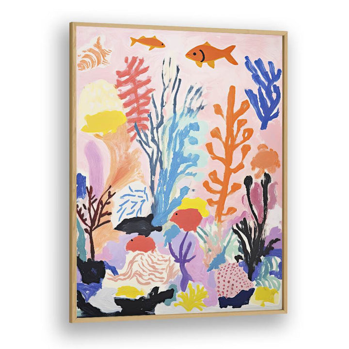 Water World II  Kids Paintings in Oak Wood Plain Frame