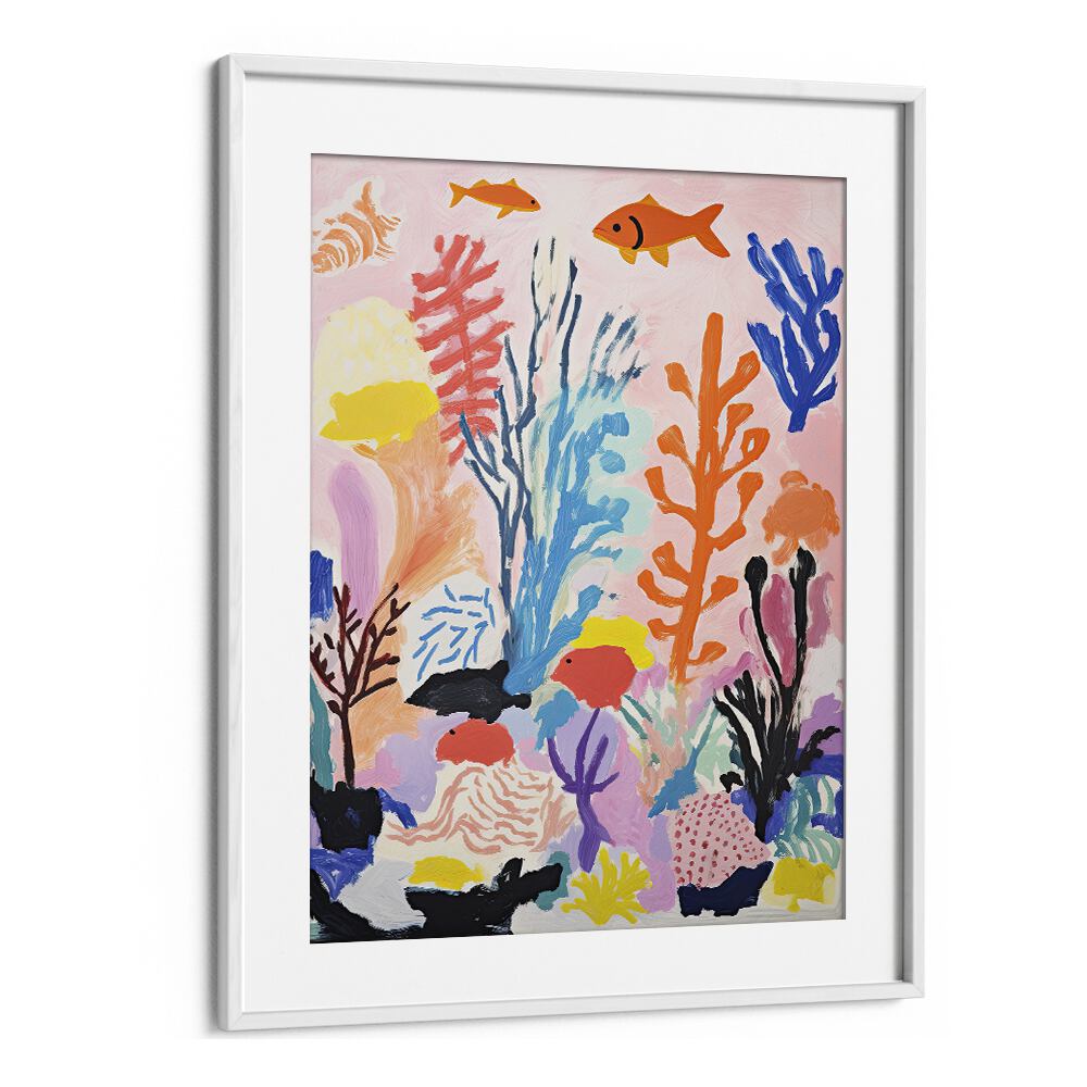 Water World II  Kids Paintings in White Frame With Mount