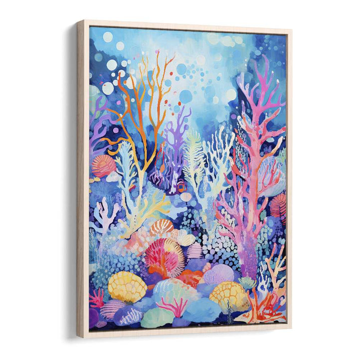 Water World  Kids Paintings in Oak Wood Floater Frame