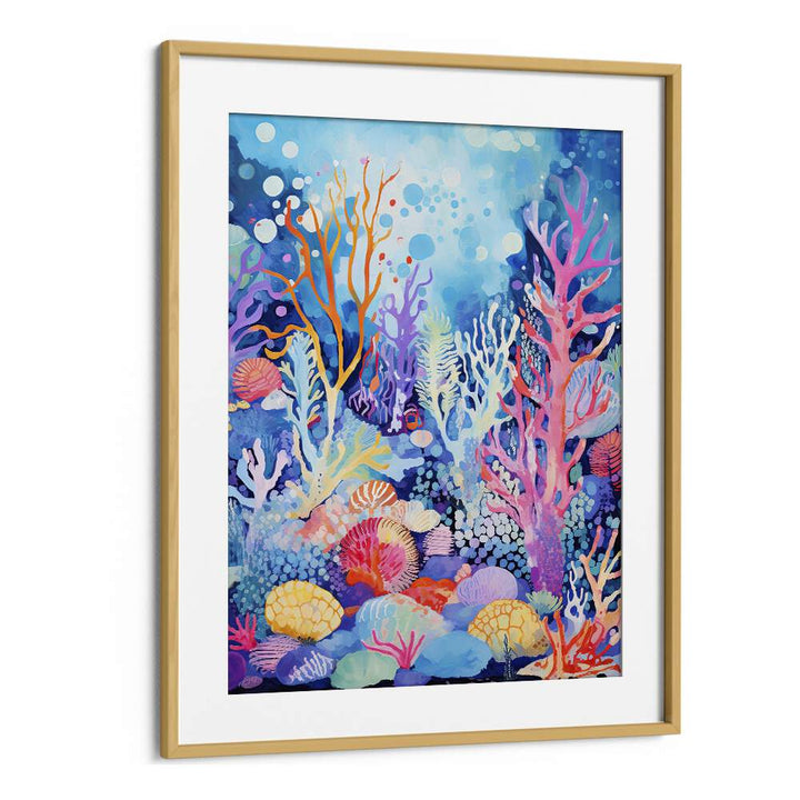 Water World  Kids Paintings in Oak Wood Frame With Mount