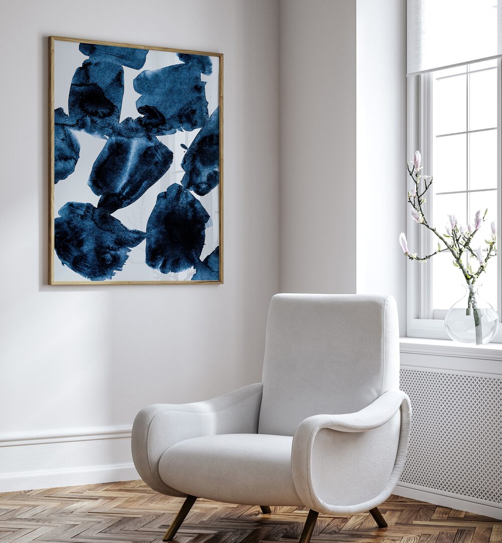 Watercolors V By Mareike Bohmer Abstract Art Abstract Paintings in Oak Wood Plain Frame placed on a White Colored Wall in the Drawing Room