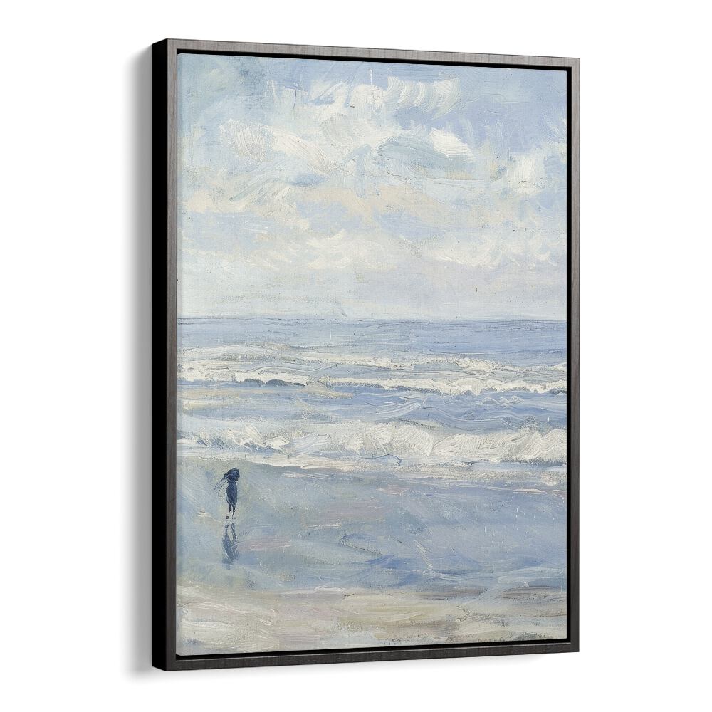 Wave Wander Beach Prints Coastal Wall Art in Black Floater Frame