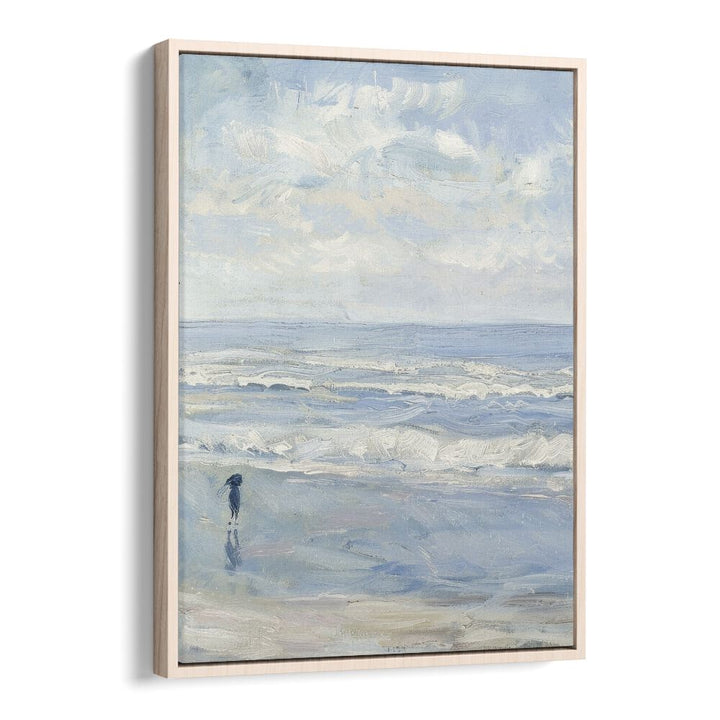 Wave Wander Beach Prints Coastal Wall Art in Oak Wood Floater Frame