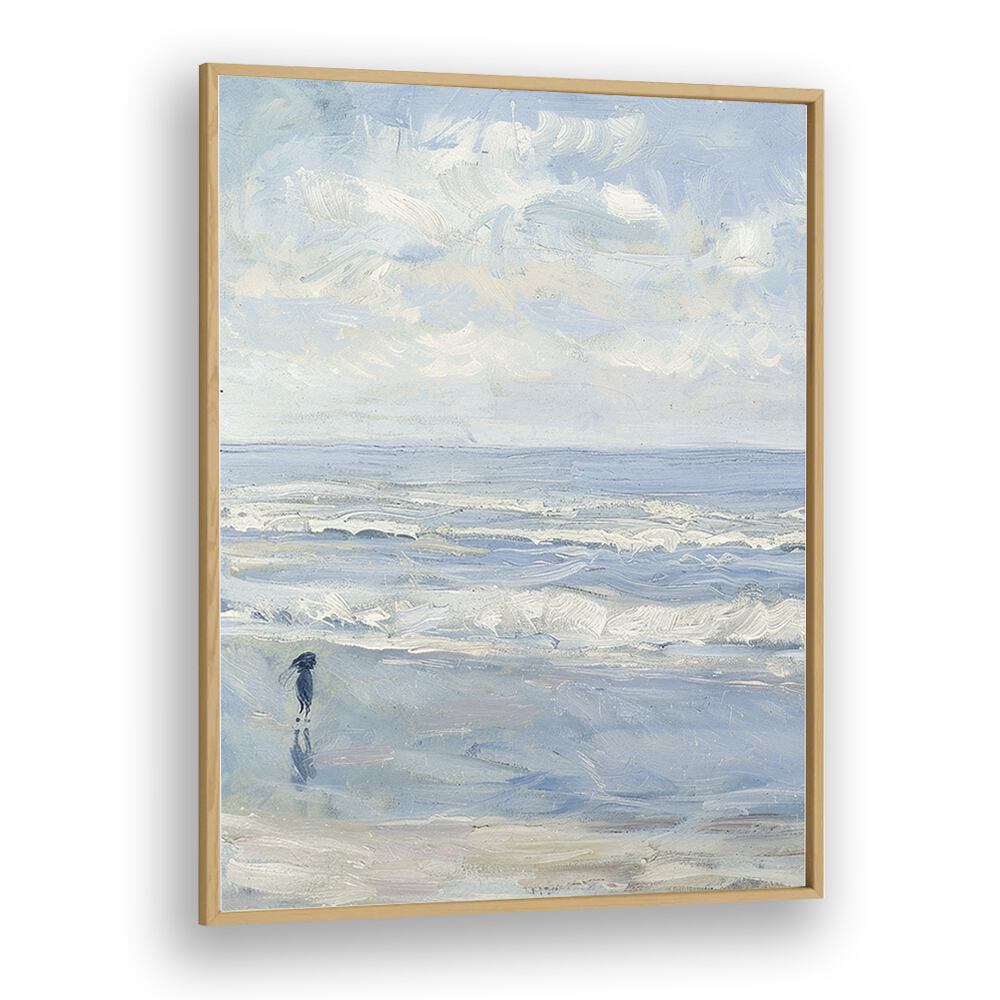 Wave Wander Beach Prints Coastal Wall Art in Oak Wood Plain Frame