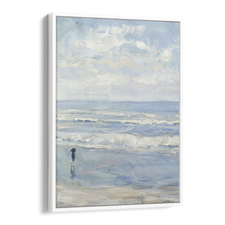 Wave Wander Beach Prints Coastal Wall Art in White Floater Frame