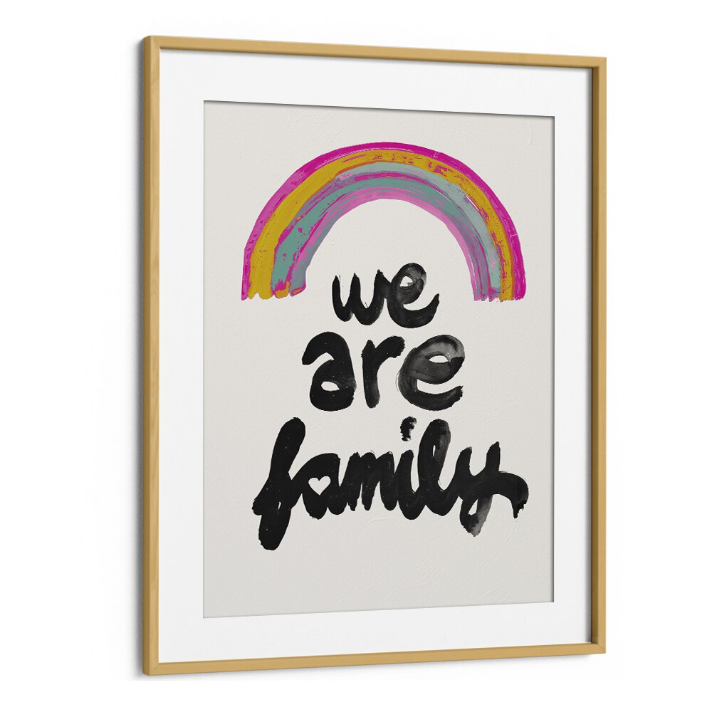 We Are Family  Kids Paintings in Oak Wood Frame With Mount