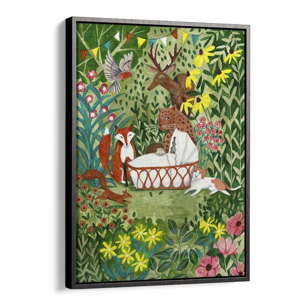 Welcome To The Forest By Caroline Bonne Muller Kids Room Paintings in Black Floater Frame