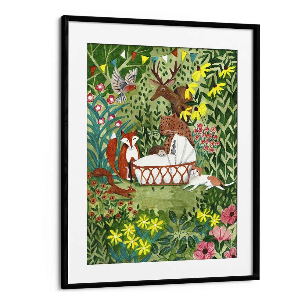 Welcome To The Forest By Caroline Bonne Muller Kids Room Paintings in Black Frame With Mount