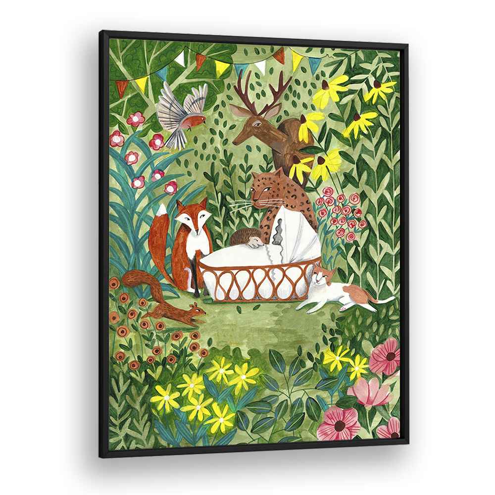 Welcome To The Forest By Caroline Bonne Muller Kids Room Paintings in Black Plain Frame