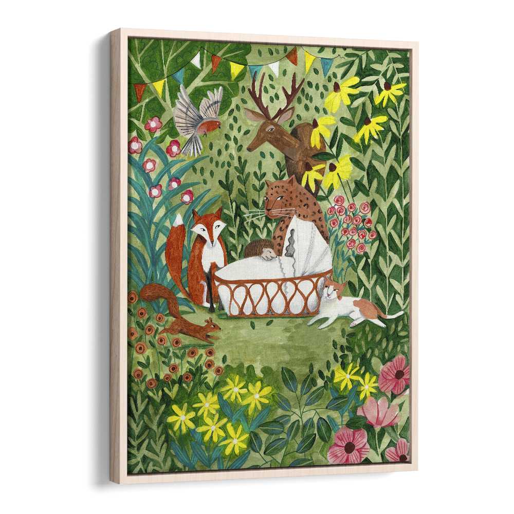 Welcome To The Forest By Caroline Bonne Muller Kids Room Paintings in Oak Wood Floater Frame