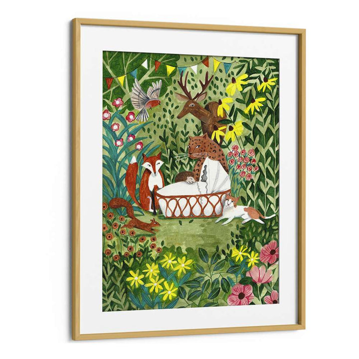 Welcome To The Forest By Caroline Bonne Muller Kids Room Paintings in Oak Wood Frame With Mount